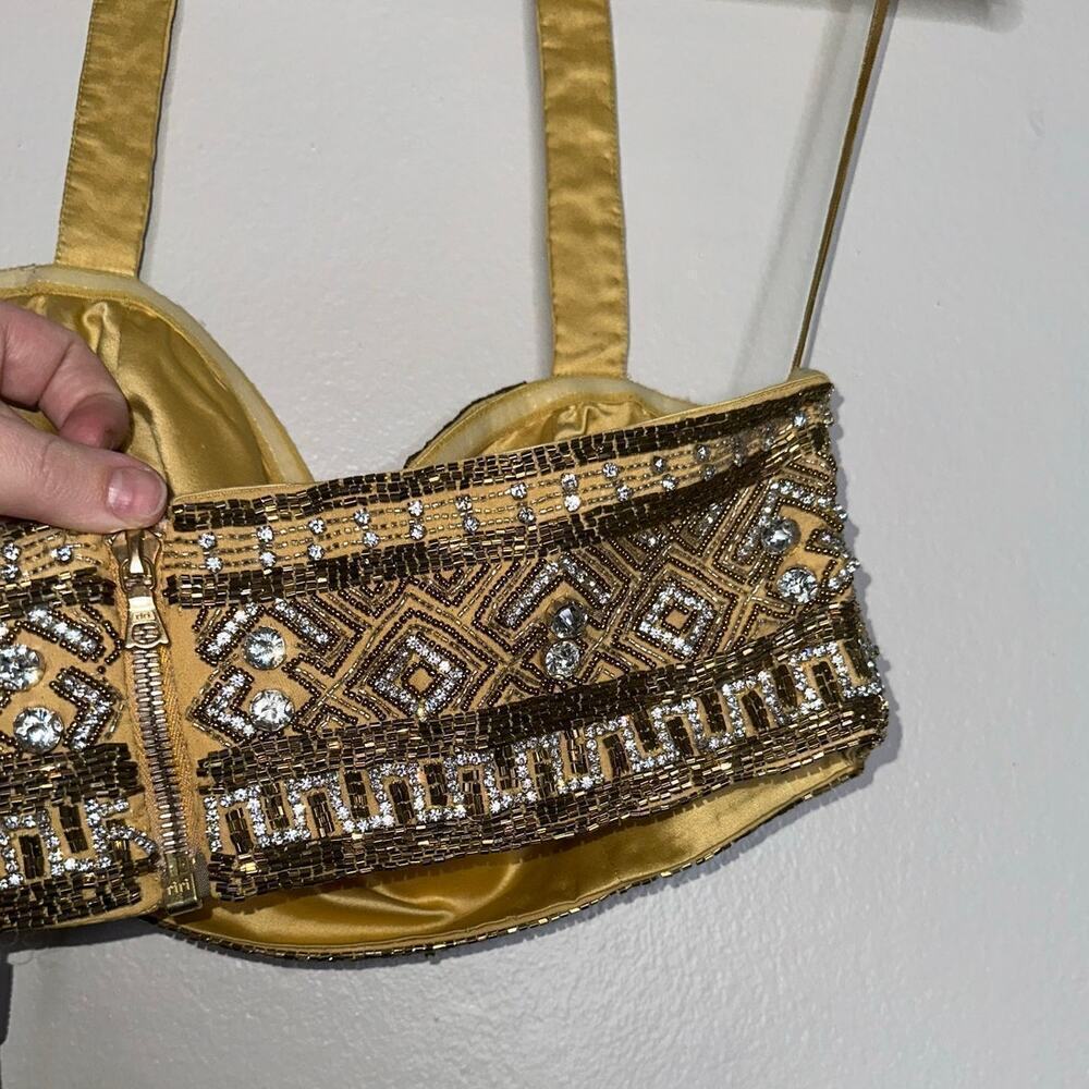 Retrofete NWT Kala Sequin Bra Halter Top Geometric Beading Gold Size Medium - Picture 7 of 9